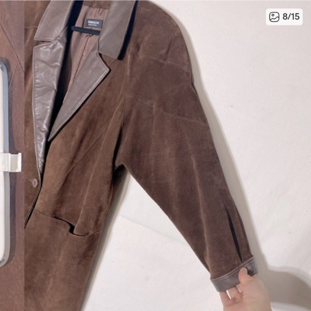 VINTAGE Marquis Brown 100% Suede Leather Jacket - Picture 9 of 16